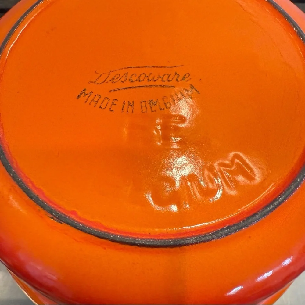 DESCOWARE Vintage 70s Belgium Orange Enamel Cast Iron Sauce Pan‎ Skillet Lid